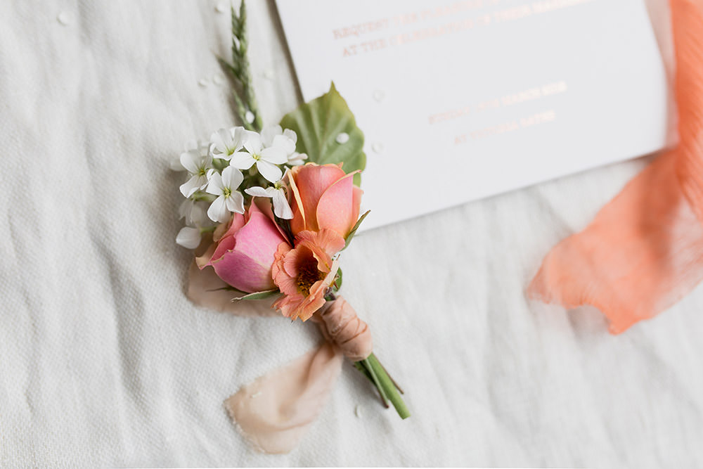 Coral Rose Buttonhole Groom Groomsmen Flowers Light Airy Summer Wedding Ideas Charlotte Palazzo Photography