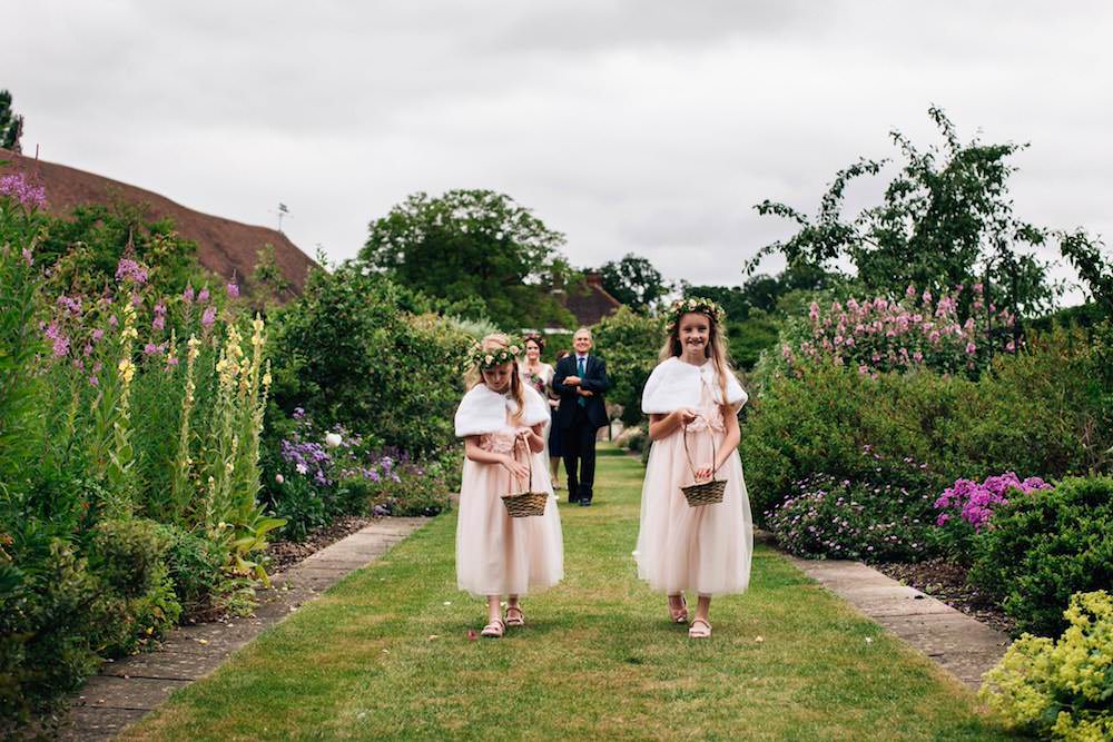 Flower Girls Floral Crown Cape Fur Peach Dress Basket Micklefield Hall Wedding Red On Blonde Photography