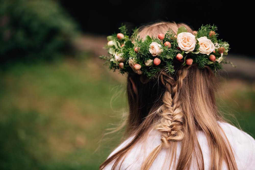Peach Rose Berry Flower Crown Girl Micklefield Hall Wedding Red On Blonde Photography