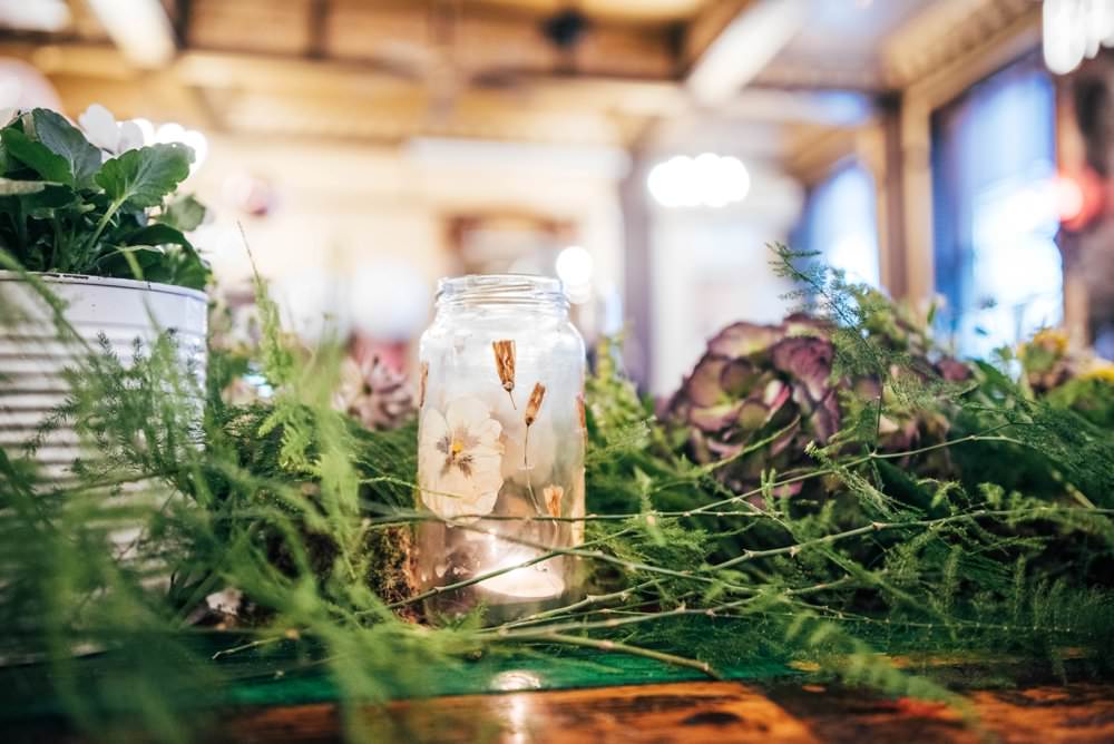 Table Runner Swag Garland Greenery Foliage Tablescape Decor Candles Pots Modern Pub Wedding Ideas Three Flowers Photography