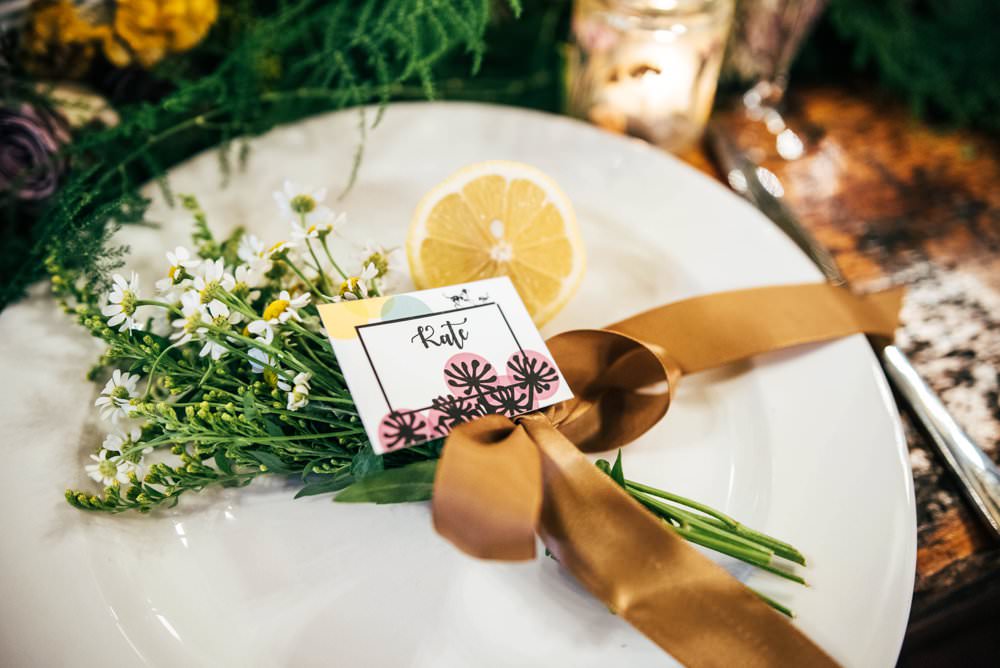 Place Setting Name Plate Ribon Greenery Foliage Rustic Table Modern Pub Wedding Ideas Three Flowers Photography