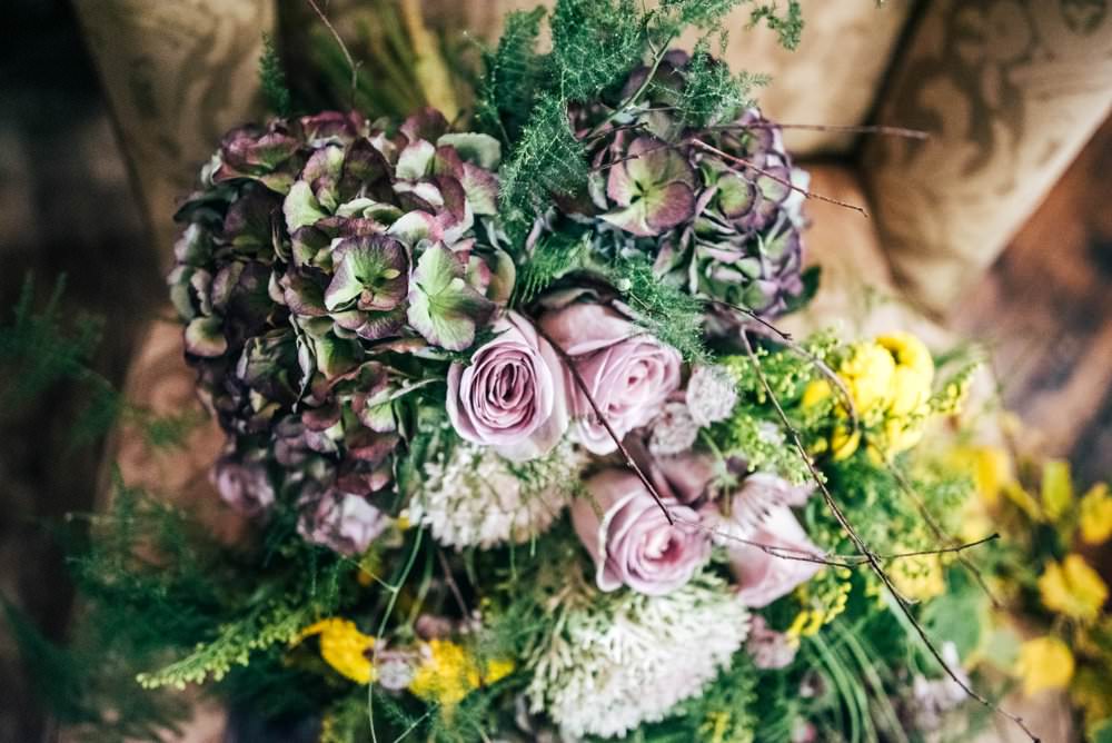 Bouquet Flowers Bride Bridal Large Wild Cascading Oversized Trailing Ribbons Greenery Foliage Rose Hydrangea Modern Pub Wedding Ideas Three Flowers Photography