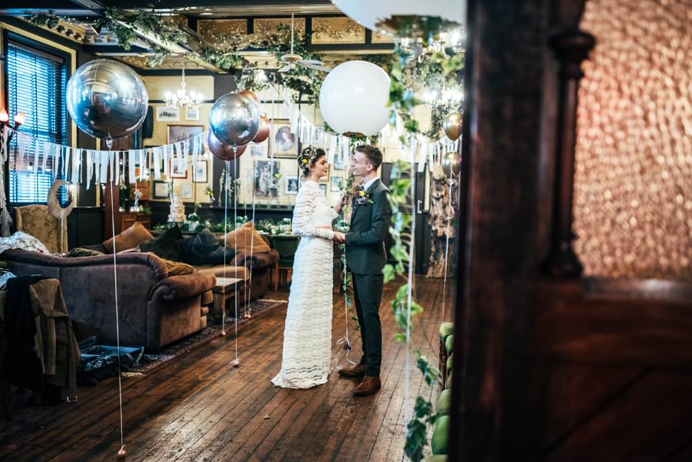 Giant Helium Balloons White Silver Decor Modern Pub Wedding Ideas Three Flowers Photography