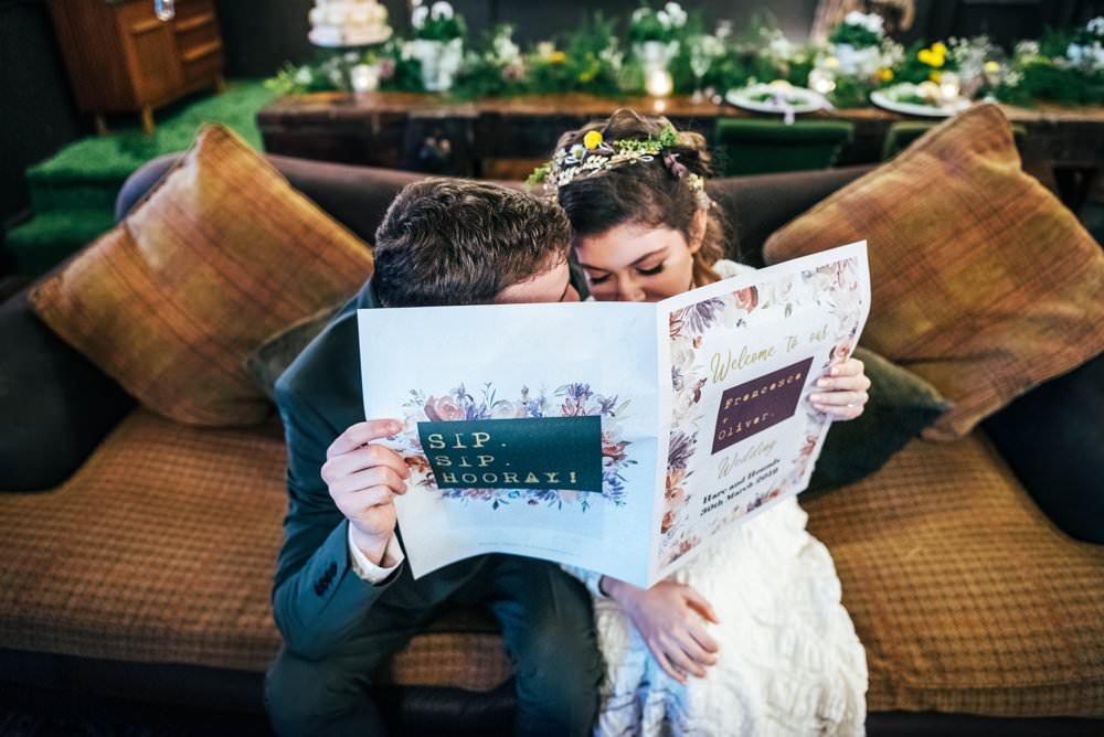 Newspaper Stationery Order of Day Modern Pub Wedding Ideas Three Flowers Photography