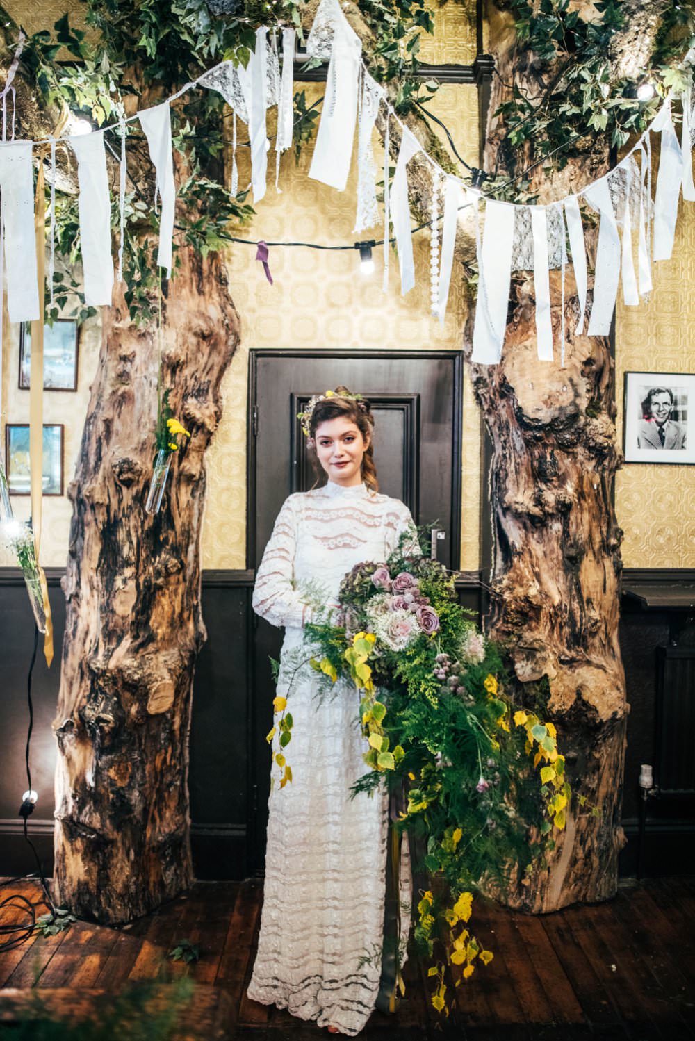 Bride Bridal Dress Gown Long Sleeves High Neck Lace Modern Pub Wedding Ideas Three Flowers Photography
