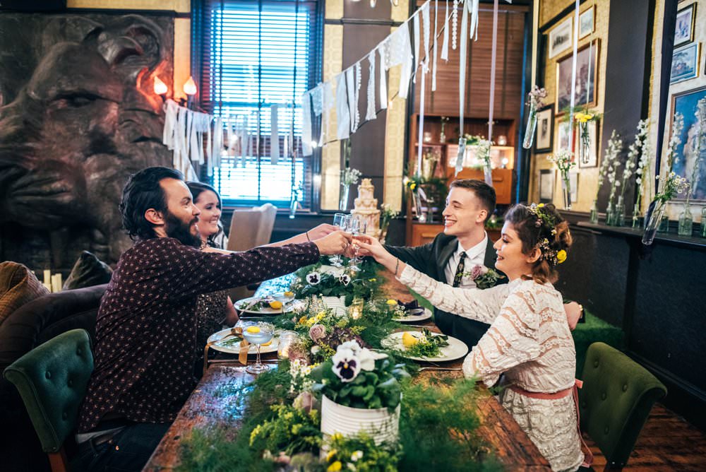 Modern Pub Wedding Ideas Three Flowers Photography