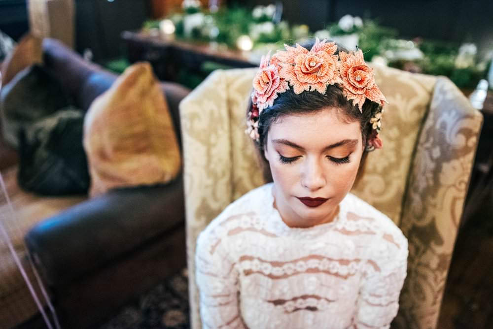 Make Up Bride Bridal Red Lip Modern Pub Wedding Ideas Three Flowers Photography