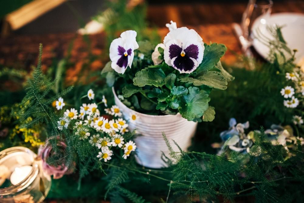 Table Runner Swag Garland Greenery Foliage Tablescape Decor Candles Pots Plants Modern Pub Wedding Ideas Three Flowers Photography