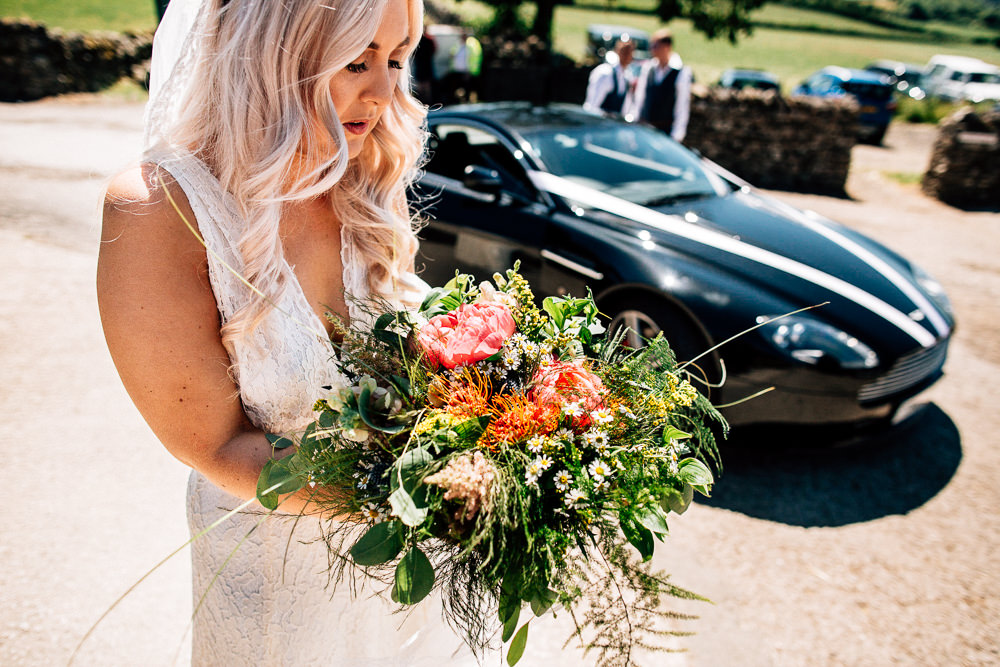Bride Bridal Bouquet Flowers Greenery Foliage Pink Park House Barn Wedding Fairclough Studios
