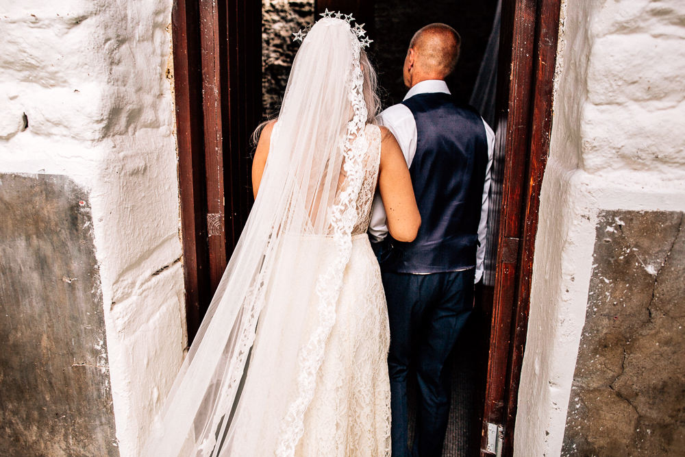 Dress Gown Bride Bridal Lace Straps Low Neckline Plunge Lace Veil Park House Barn Wedding Fairclough Studios