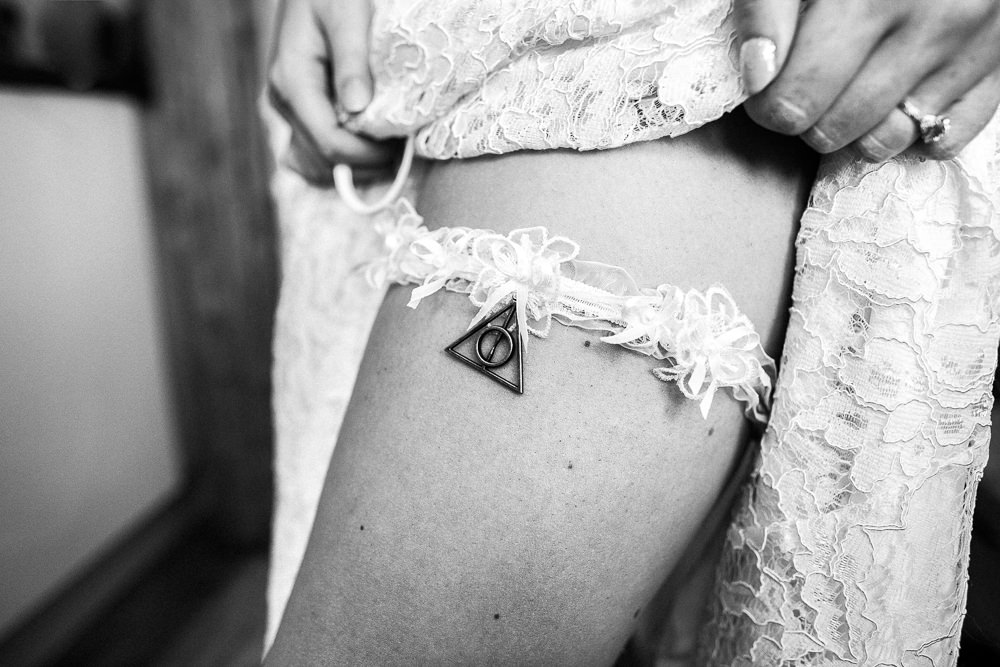 Bride Bridal Garter Harry Potter Charm Lace Park House Barn Wedding Fairclough Studios