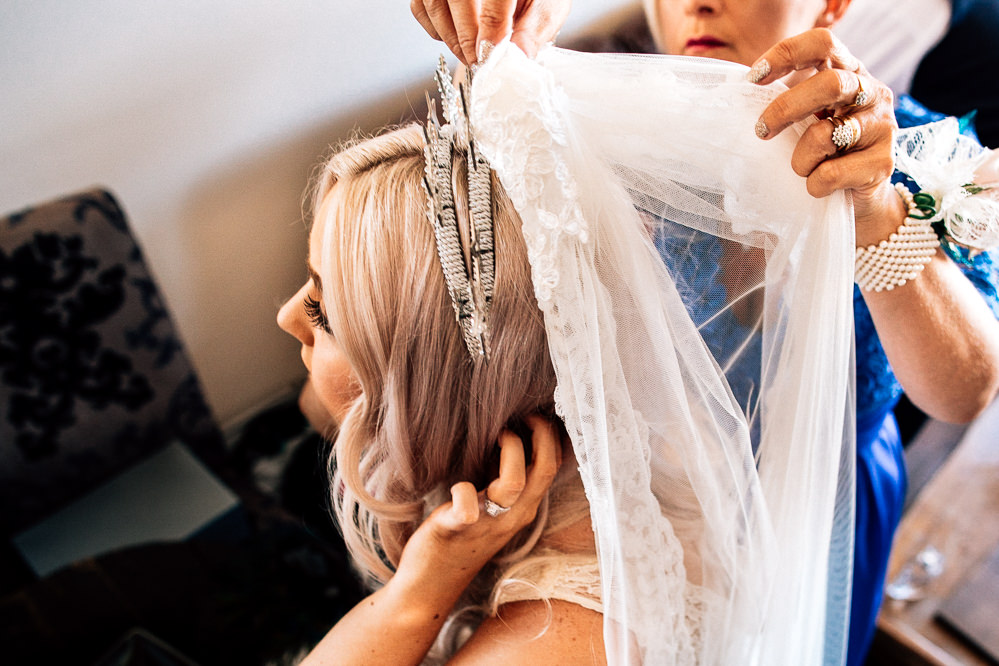 Lace Veil Crown Tiara Bride Bridal Park House Barn Wedding Fairclough Studios