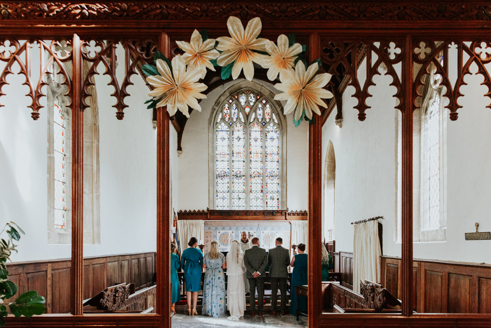 Paper Flower Decor Church Retro Vintage Pennard House Wedding Oxi Photography