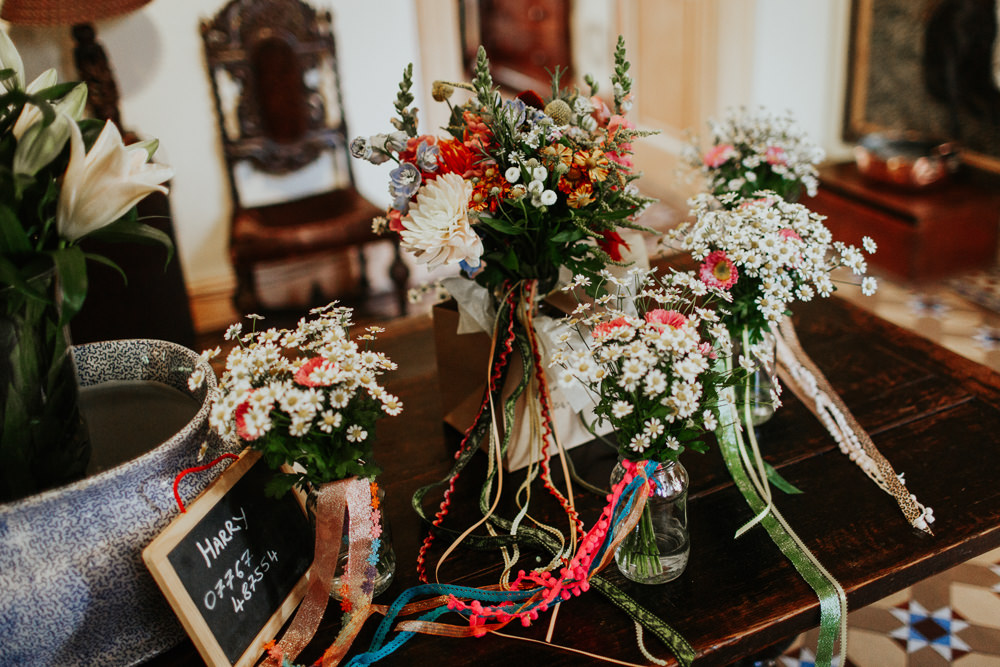 Bouquet Flowers Bride Bridal Colourful Ribbons Pennard House Wedding Oxi Photography