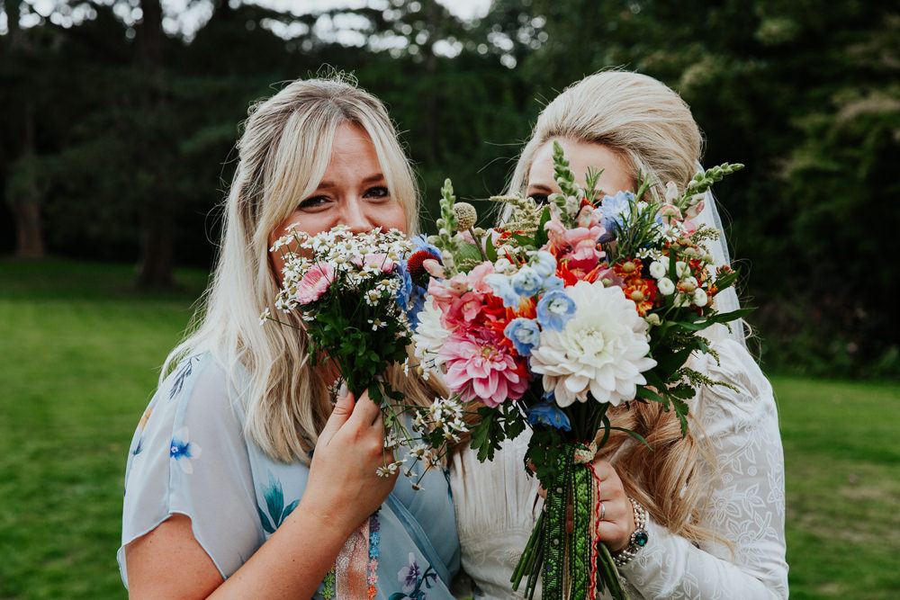 Bouquet Flowers Bride Bridal Colourful Ribbons Retro Vintage Dahlias Snap Dragons Crespedia Pennard House Wedding Oxi Photography