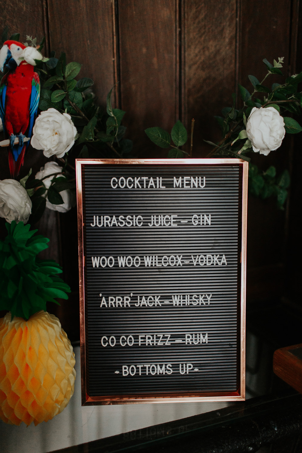 Peg Board Sign Bar Menu Cocktails Pennard House Wedding Oxi Photography