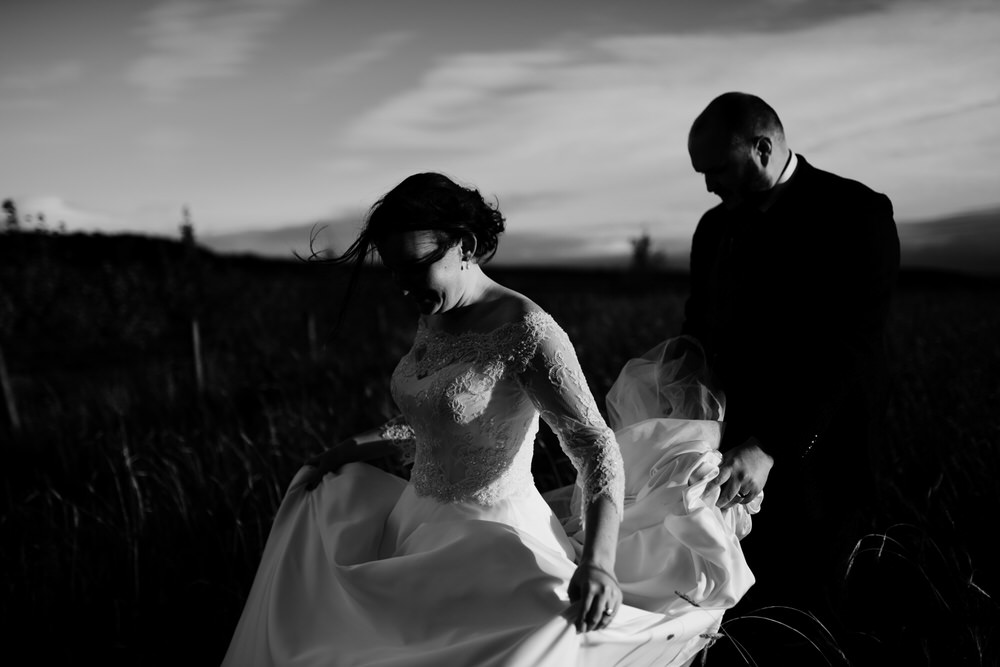 Bride Bridal Dress Gown Lace Top Off Shoulder Sleeves Rhynd Wedding Harper Scott Photo