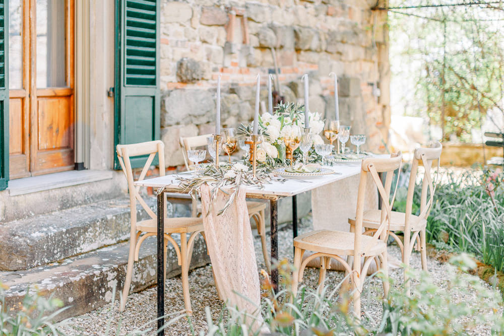 Tablescape Table Decor Grey Green Ivory Greenery Runner Candles Flowers Romantic Tuscany Wedding Ideas Sonya Lalla Photography