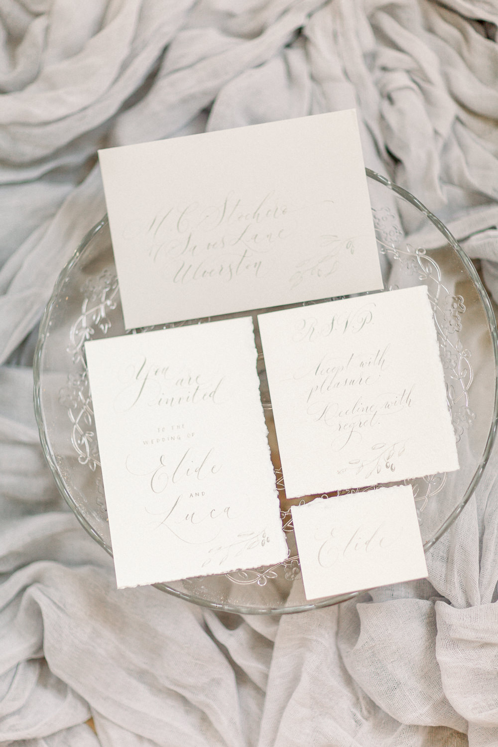 Stationery Suite Flat Lay Calligraphy Invites Invitations Grey Illustration Romantic Tuscany Wedding Ideas Sonya Lalla Photography