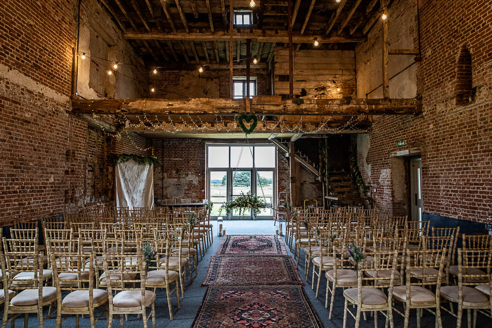 Persian Rug Aisle Greenery Lighting Ceremony Decor Rustic Botanical Barn Wedding Lorna Newman Photography