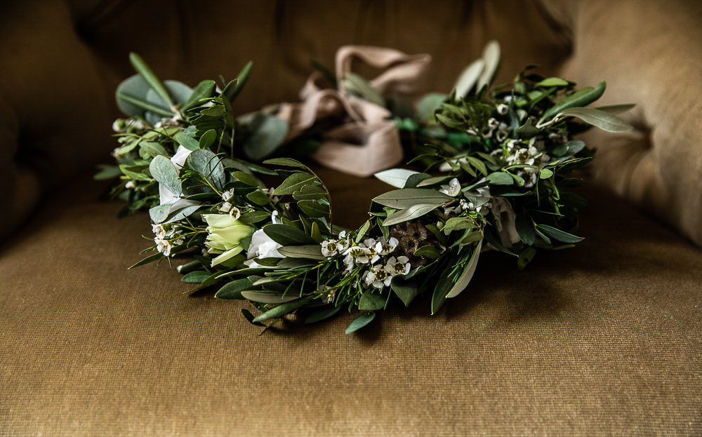Flower Crown Greenery Foliage Rustic Botanical Barn Wedding Lorna Newman Photography