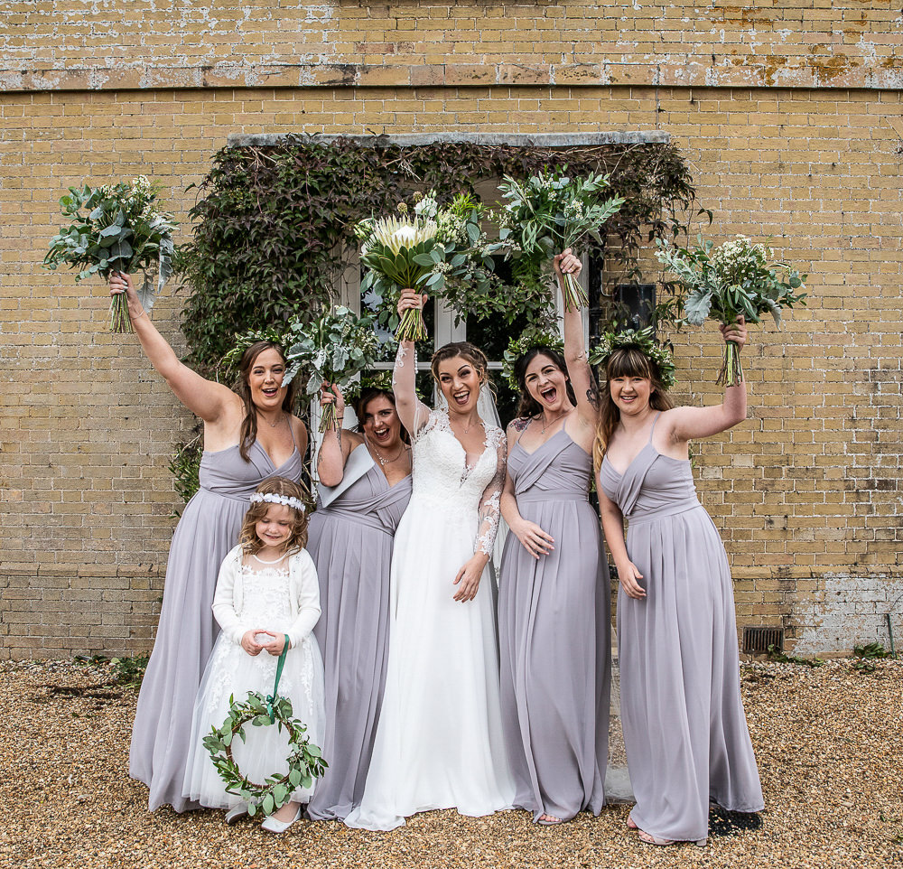 Bridesmaids Dress Dresses Dove Grey Greenery Bouquets Flowercrowns Rustic Botanical Barn Wedding Lorna Newman Photography
