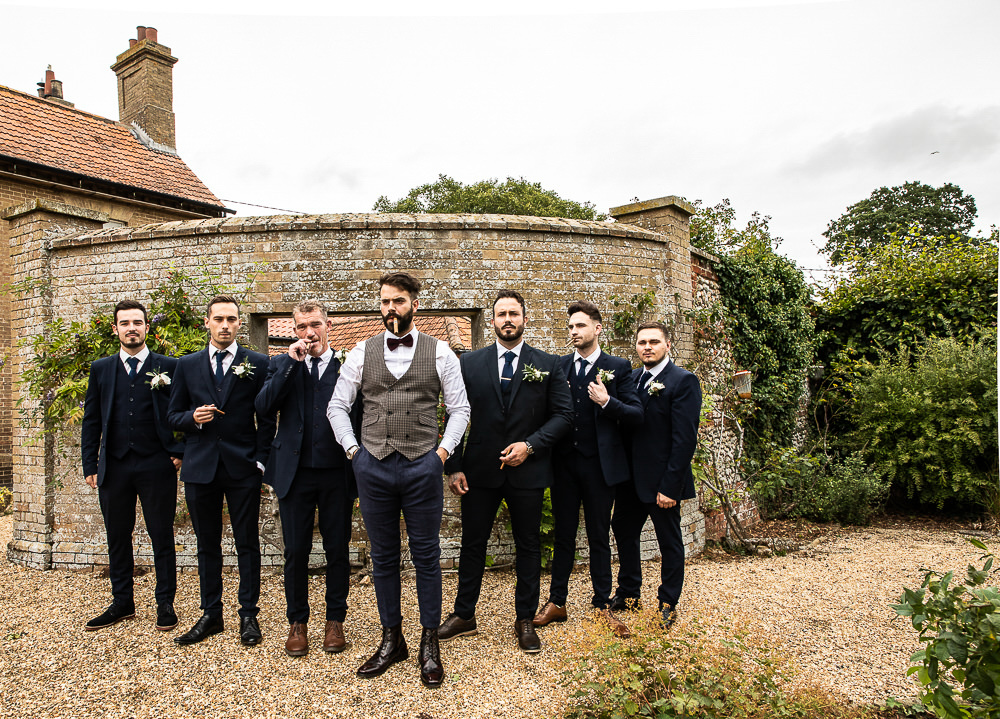 Groom Groomsmen Outfits Suits Waistcoat Bow Tie Navy Rustic Botanical Barn Wedding Lorna Newman Photography