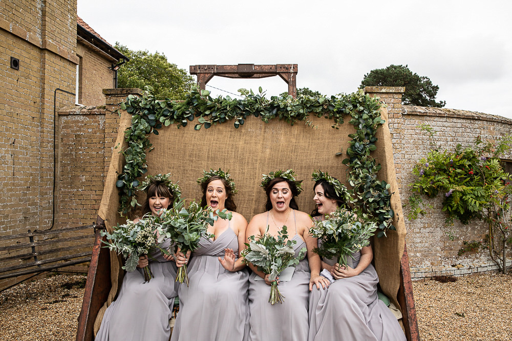 Bridesmaid Greenery Foliage Bouquet Flower Crown Rustic Botanical Barn Wedding Lorna Newman Photography
