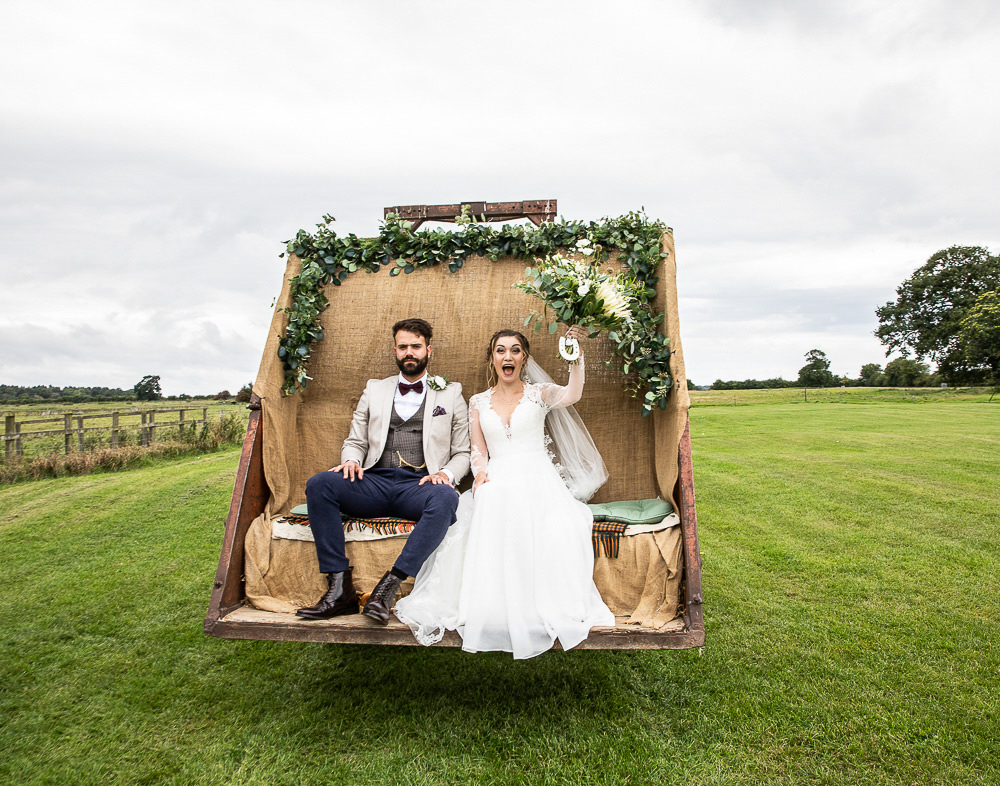Tractor Trailer Transport Rustic Botanical Barn Wedding Lorna Newman Photography