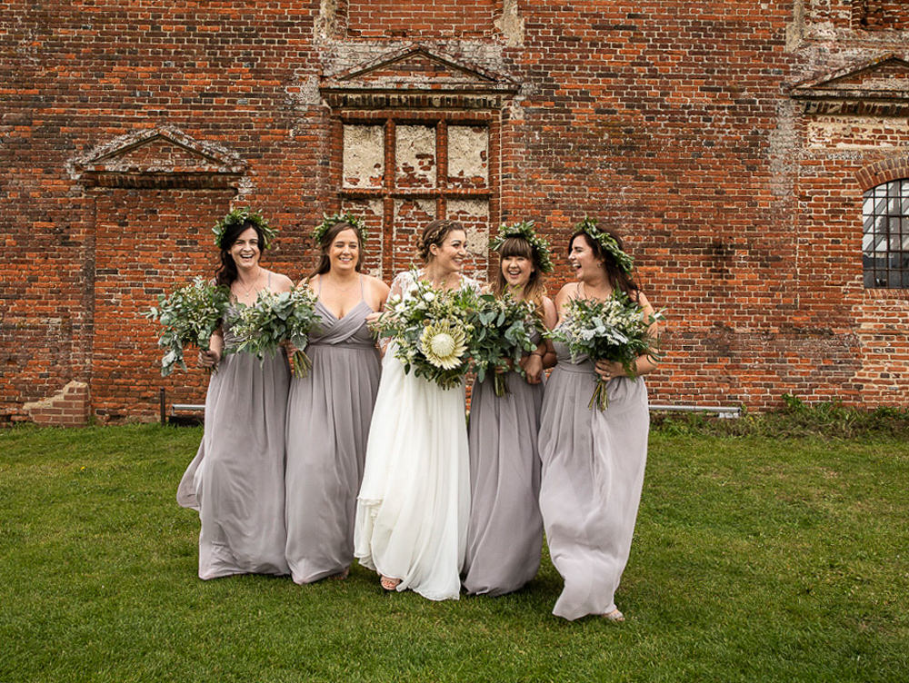 Bridesmaids Dress Dresses Dove Grey Greenery Bouquets Flowercrowns Rustic Botanical Barn Wedding Lorna Newman Photography