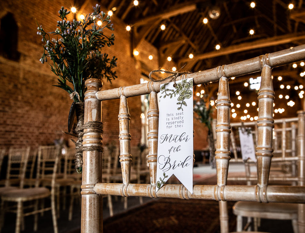 Chair Sign Banner Stationery Reserved Rustic Botanical Barn Wedding Lorna Newman Photography