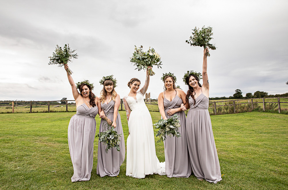 Bridesmaids Dress Dresses Dove Grey Greenery Bouquets Flowercrowns Rustic Botanical Barn Wedding Lorna Newman Photography