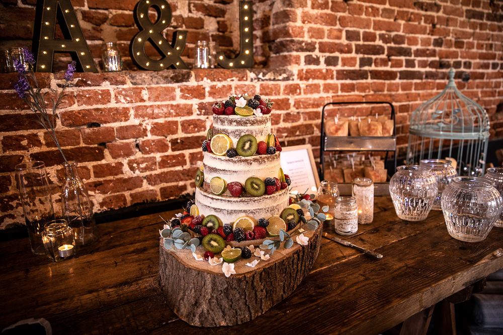 Naked Cake Layer Sponge Fruit Log Stand Rustic Botanical Barn Wedding Lorna Newman Photography