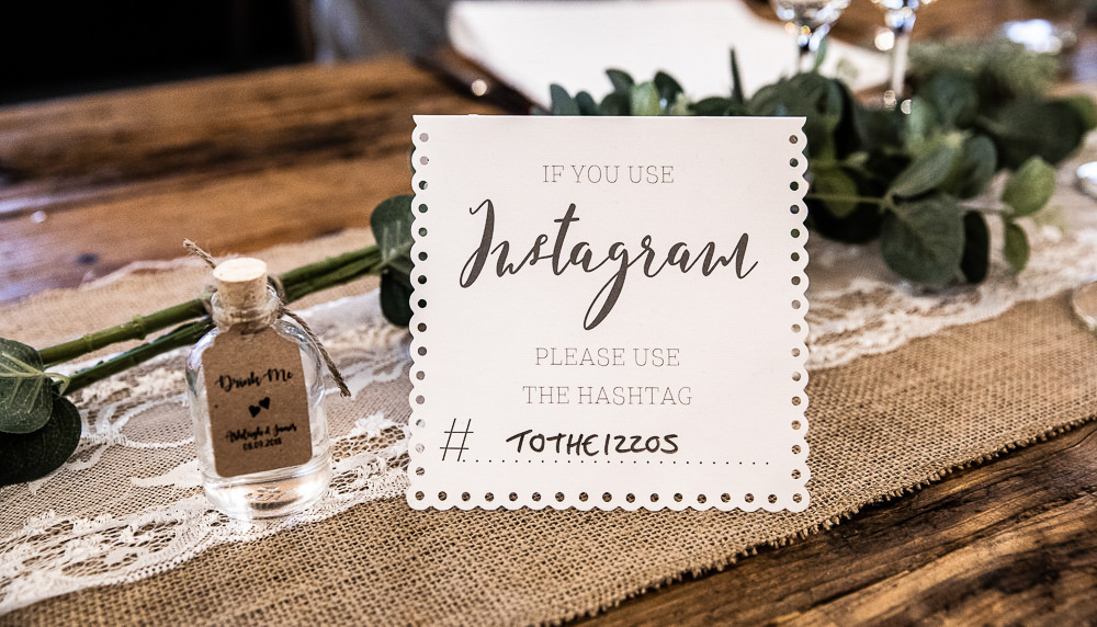 Instagram Hashtag Sign Signage Rustic Botanical Barn Wedding Lorna Newman Photography
