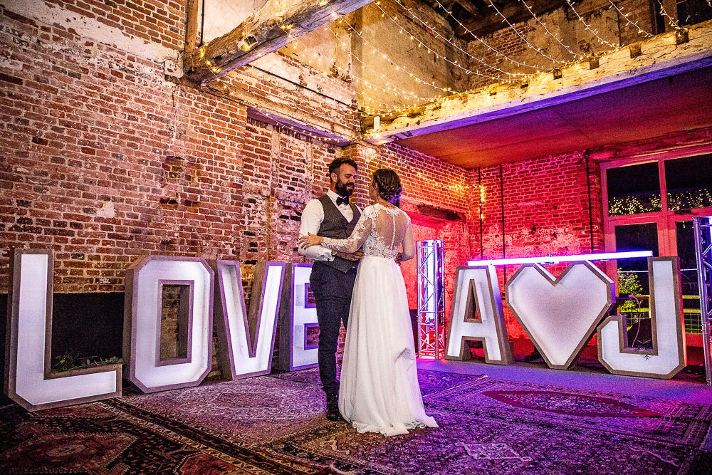 LOVE Letter Lights Rustic Botanical Barn Wedding Lorna Newman Photography