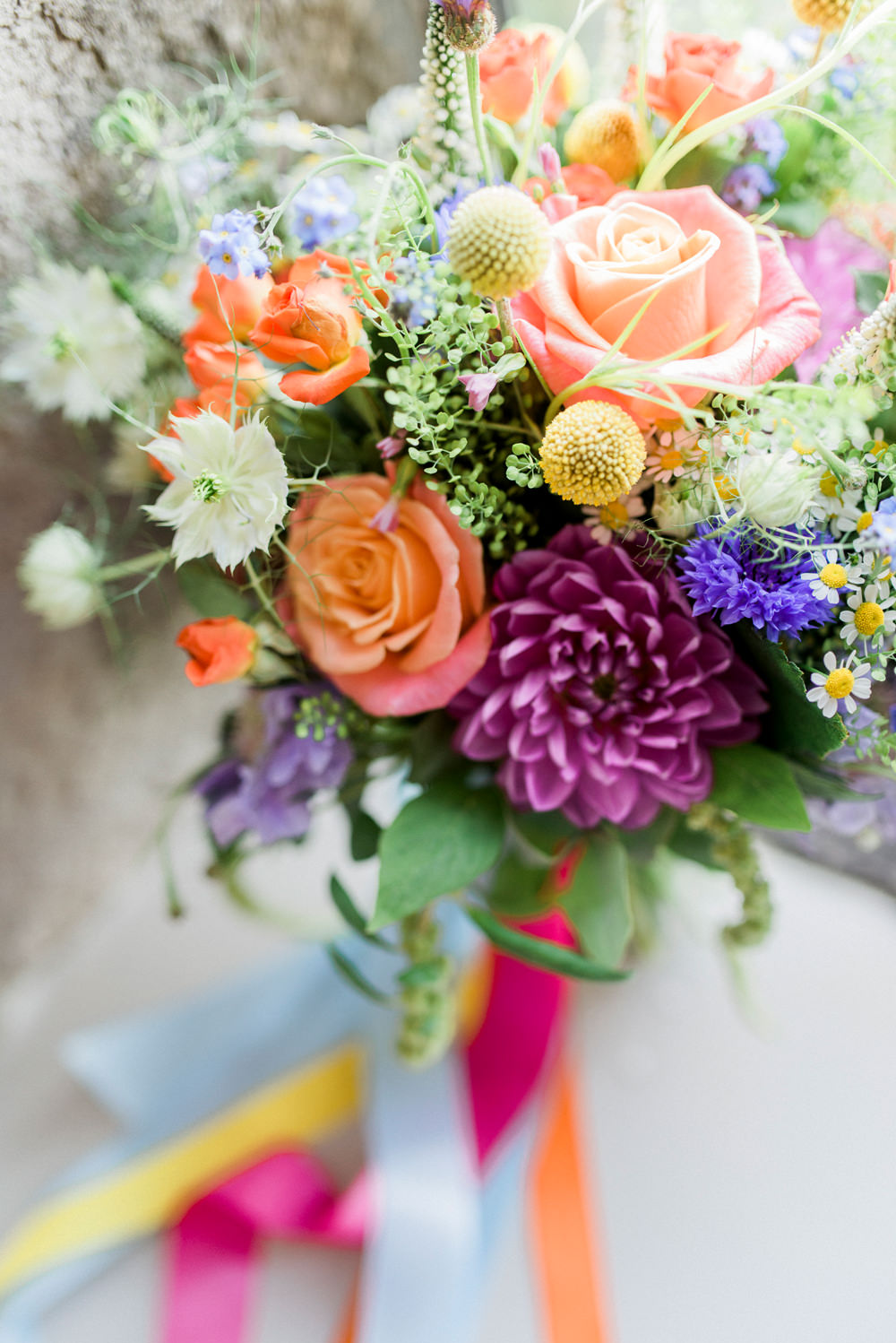 Bride Bridal Bouquet Flowers Rose Dahlia Spring Cottage Rivington Wedding Emma B Photography