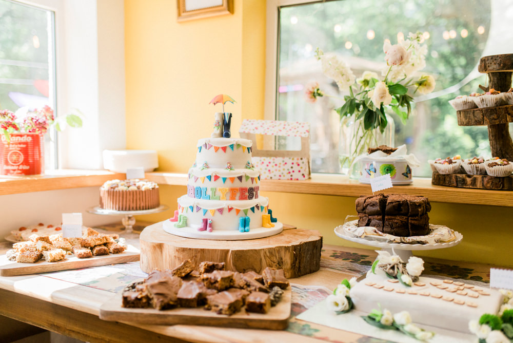 Bunting Tiered Cake Dessert Table Spring Cottage Rivington Wedding Emma B Photography
