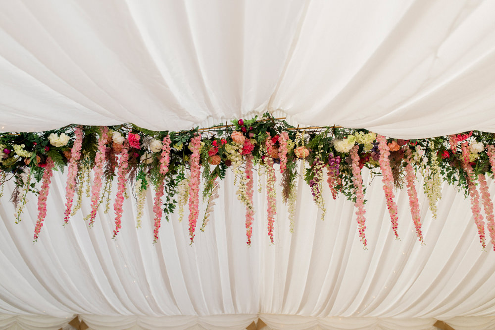 Hanging Floral Installation Spring Cottage Rivington Wedding Emma B Photography