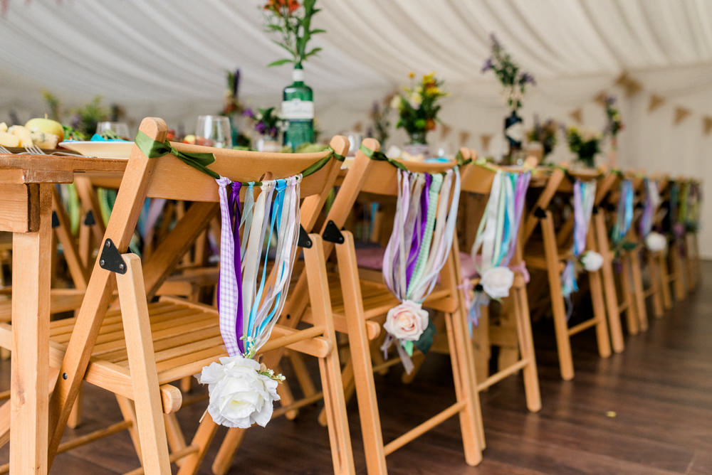 Ribbon Back Chair Multicoloured Spring Cottage Rivington Wedding Emma B Photography