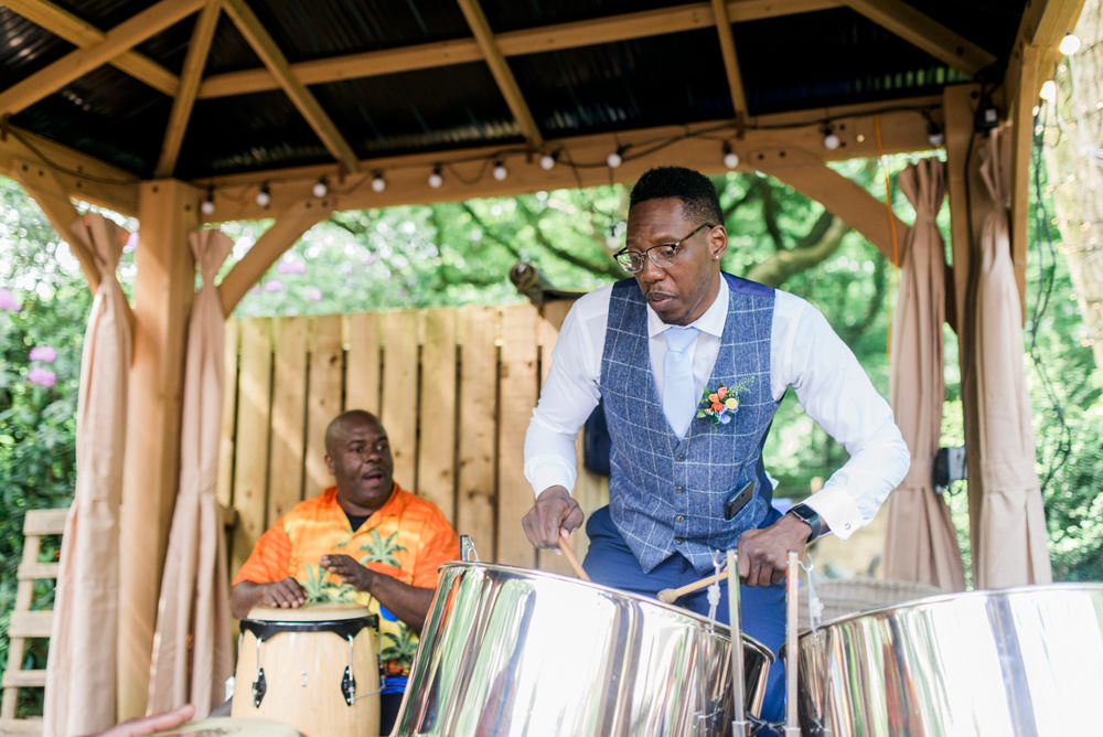Steel Pans Blue Check Tweed Waistcoat Groomsman Spring Cottage Rivington Wedding Emma B Photography
