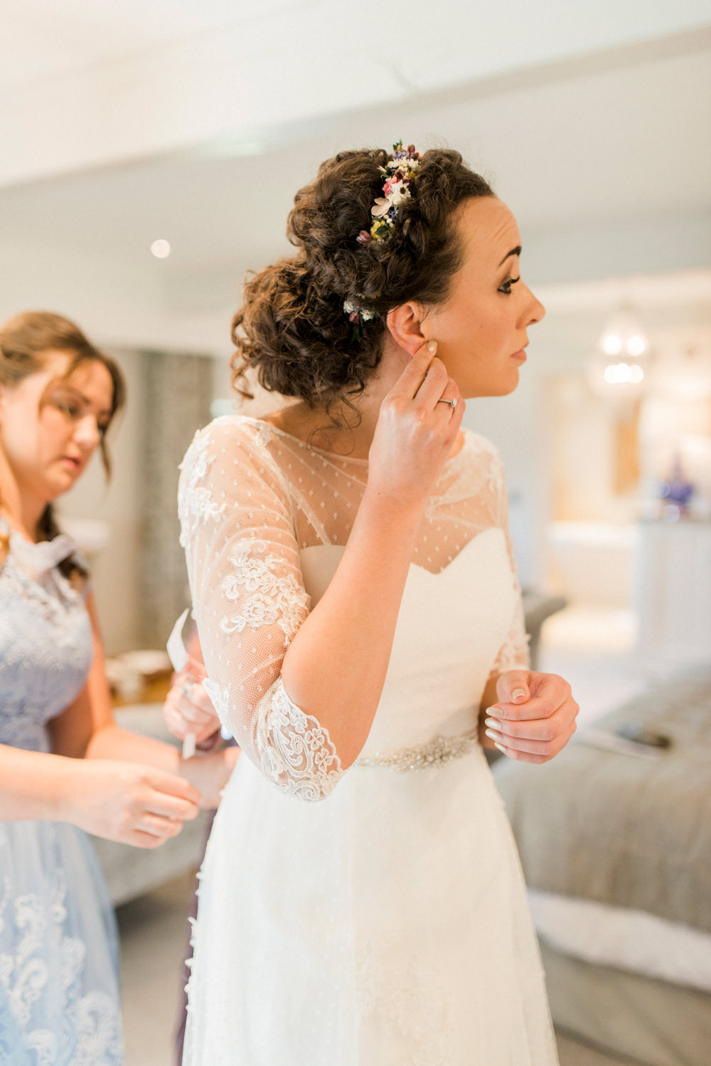 Bride Bridal Strapless Sweetheart Neckline Lace Jacket Sleeves Spring Cottage Rivington Wedding Emma B Photography