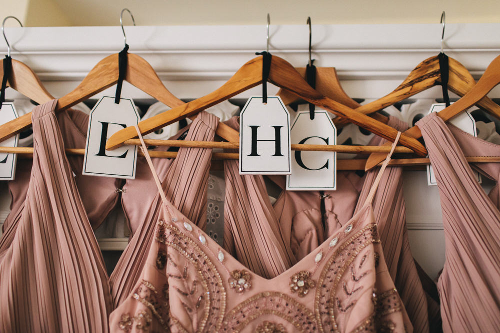 Bridesmaids Dresses Hanger Label Tag Stonyford Cottage Gardens Wedding Jessica O'Shaughnessy Photography
