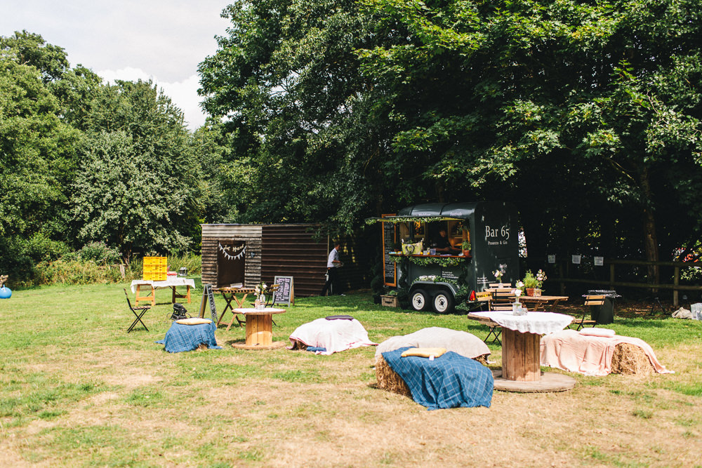 Outdoor Seating Area Hay Bale Blankets Horse Box Bar Stonyford Cottage Gardens Wedding Jessica O'Shaughnessy Photography