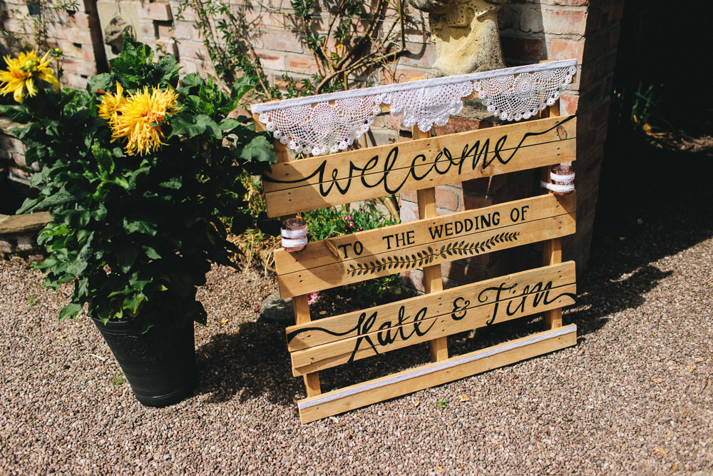 Pallet Welcome Sign Lace Calligraphy Stonyford Cottage Gardens Wedding Jessica O'Shaughnessy Photography