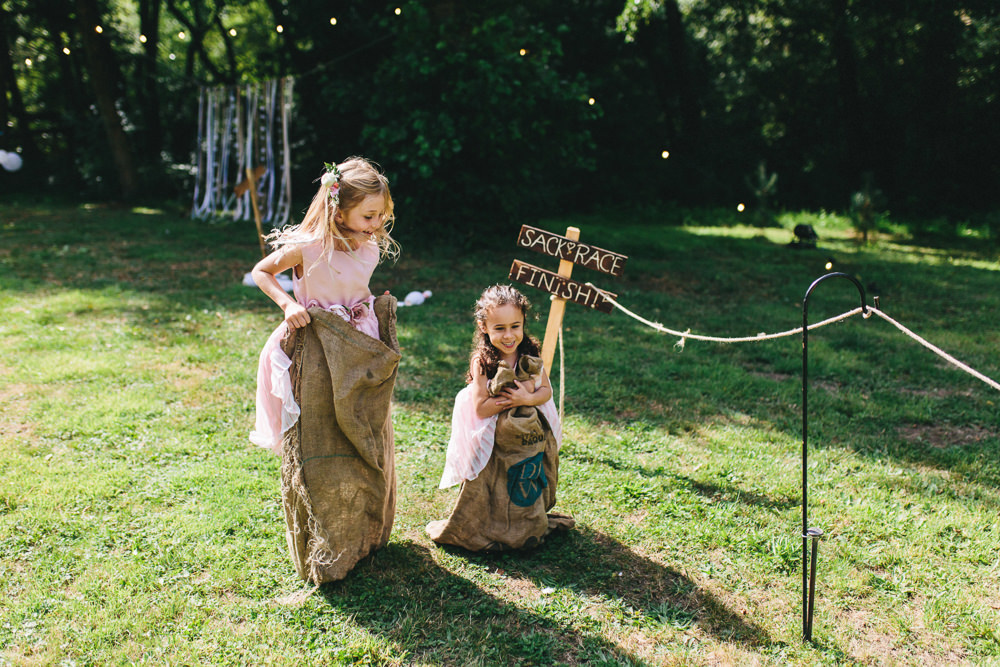 Sack Race Flower Girls Stonyford Cottage Gardens Wedding Jessica O'Shaughnessy Photography