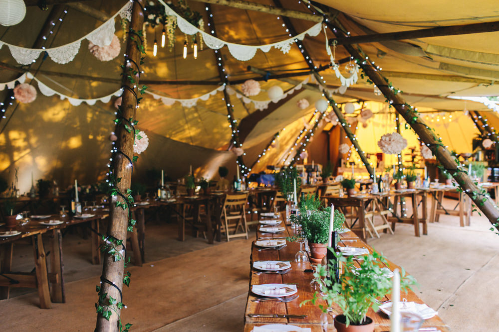 Tipi Lace Bunting Fairy Lights Stonyford Cottage Gardens Wedding Jessica O'Shaughnessy Photography