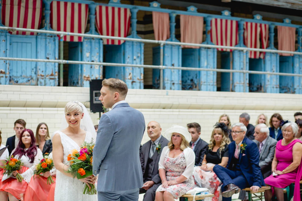 Bride Bridal V Neck Belt Veil Three Piece Suit Groom Blue Victoria Baths Wedding Mark Newton Weddings