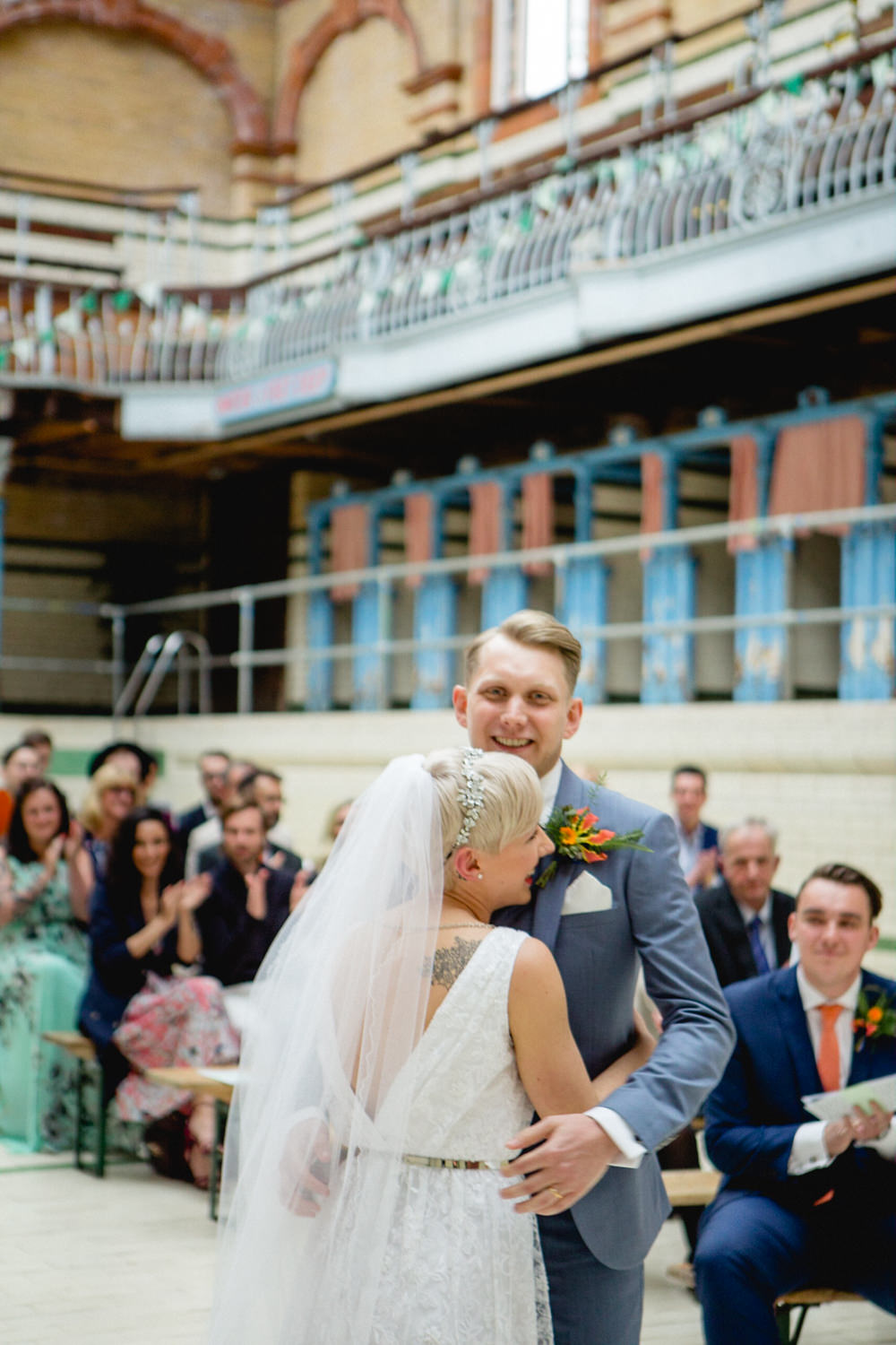 Bride Bridal V Neck Belt Veil Three Piece Suit Groom Blue Victoria Baths Wedding Mark Newton Weddings