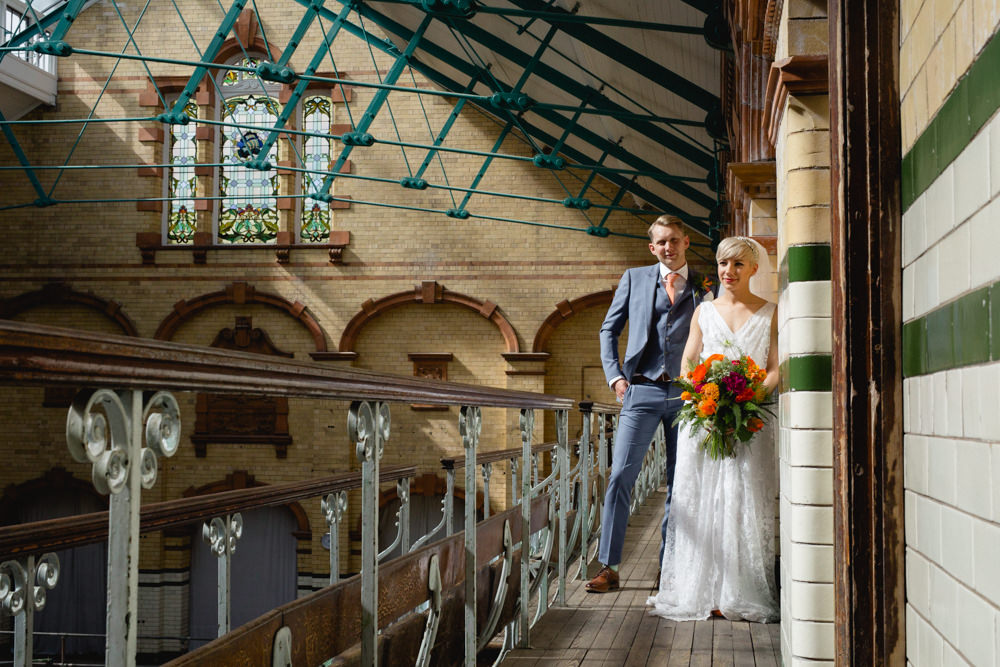 Bride Bridal V Neck Belt Veil Three Piece Suit Groom Blue Victoria Baths Wedding Mark Newton Weddings