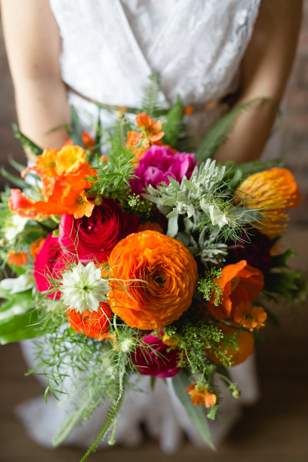 Bride Bridal Bouquet Pink Red Orange Victoria Baths Wedding Mark Newton Weddings